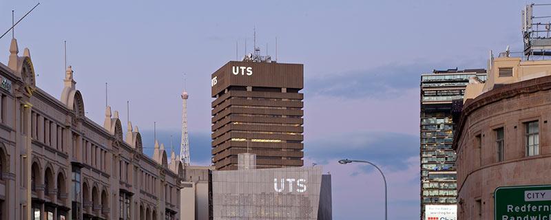 UTS Tower from Broadway at dusk