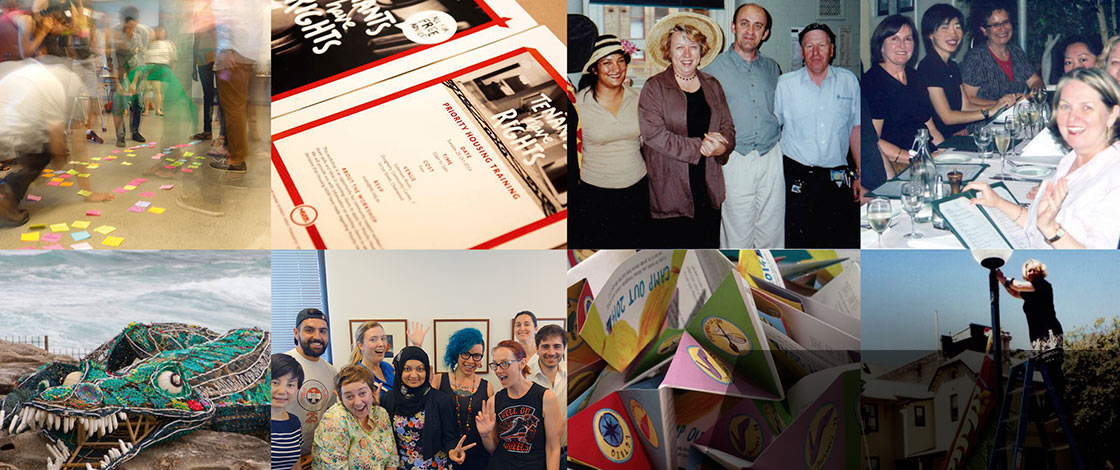 A collage of archival images from 20 years of UTS Shopfront. Images supplied by Shopfront.