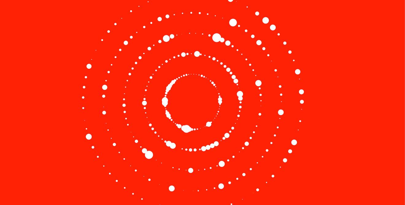 White circles on a red background