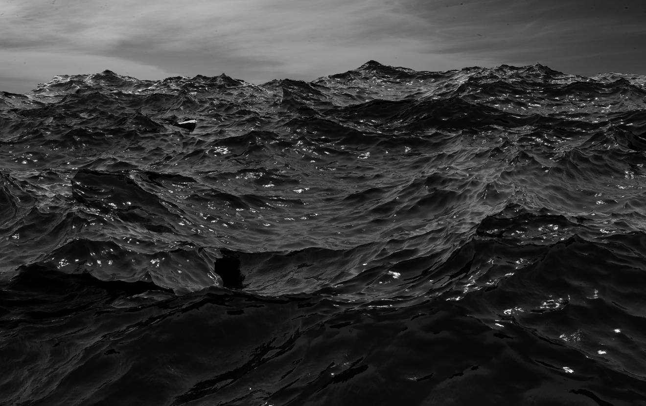 Black and white image of a tumultuous sea