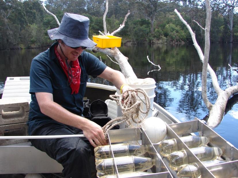 James Hitchcock conducting experiments on the Bega River Estuary