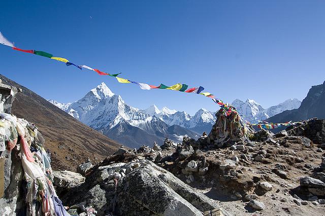 Prayer flags on the Everest trek in Nepal