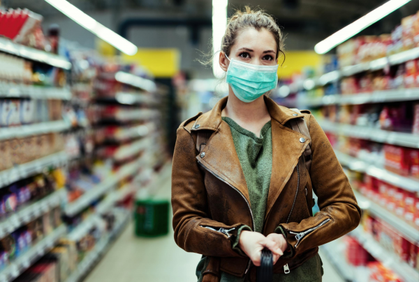Young women wearing mask in supermarket