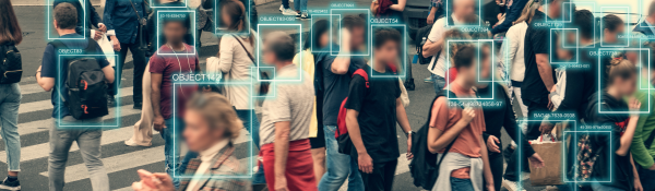 Facial recognition technology scannign crowds images