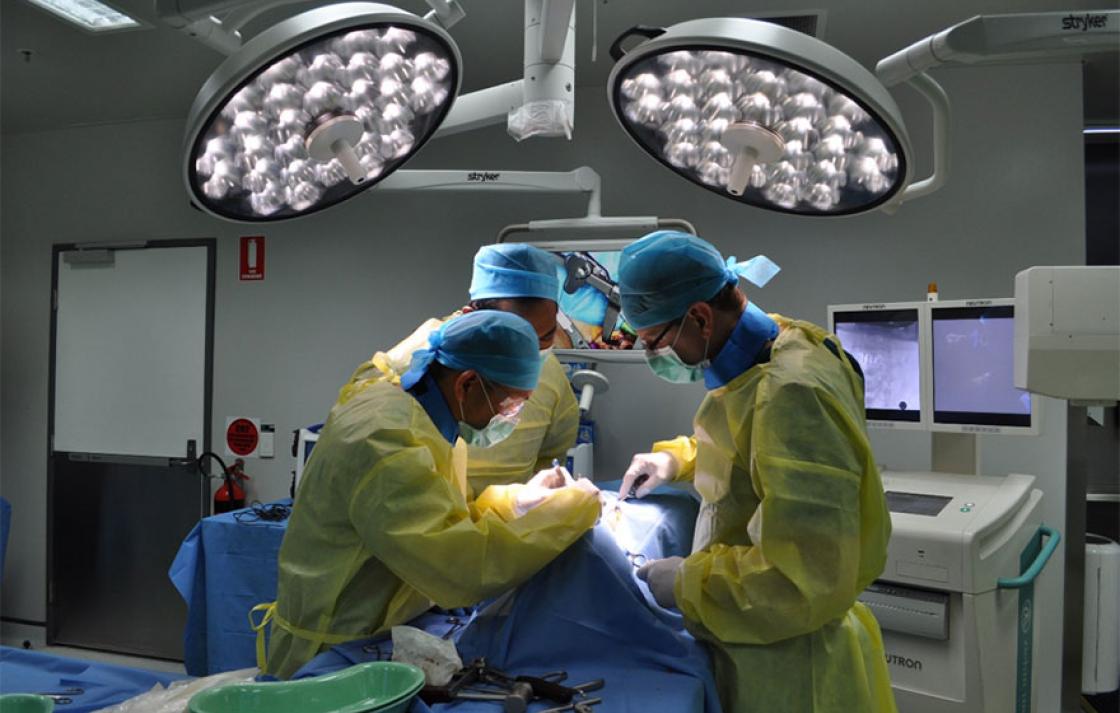 Surgeons in operating theater performing surgery