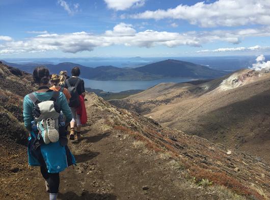 New Zealand Global Studio students hiking at Tongariro National Park Crossing