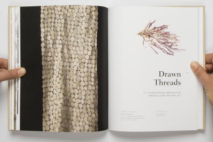 Drawn Threads book, showcasing a DAB staff project, Lace Narrative Monograph