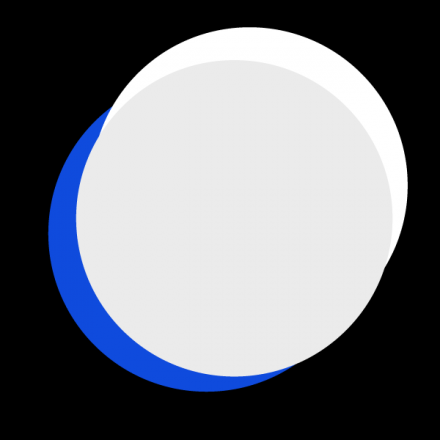 black background blue, white and grey circles overlapping