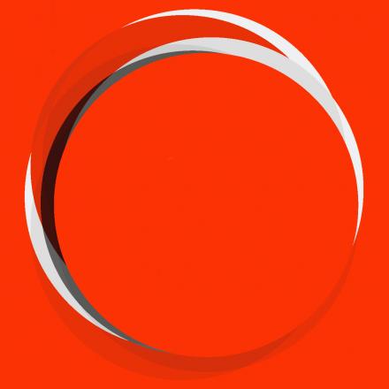 red background with white, grey and black circles