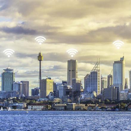 Abstract wireless activity on Sydney CBD horizon