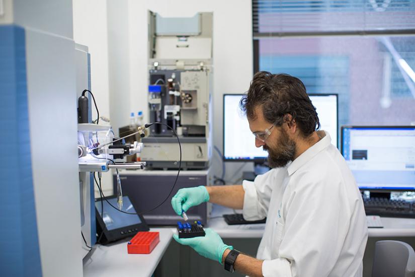 Researcher working in lab