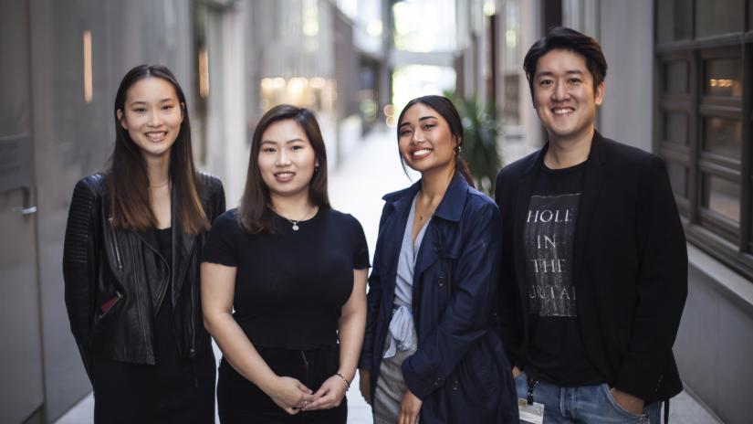 Image of Joshua Chou and his team of four female engineers  