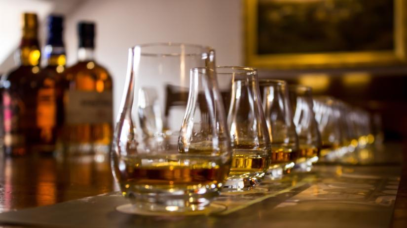 whisky tasting glasses in a row