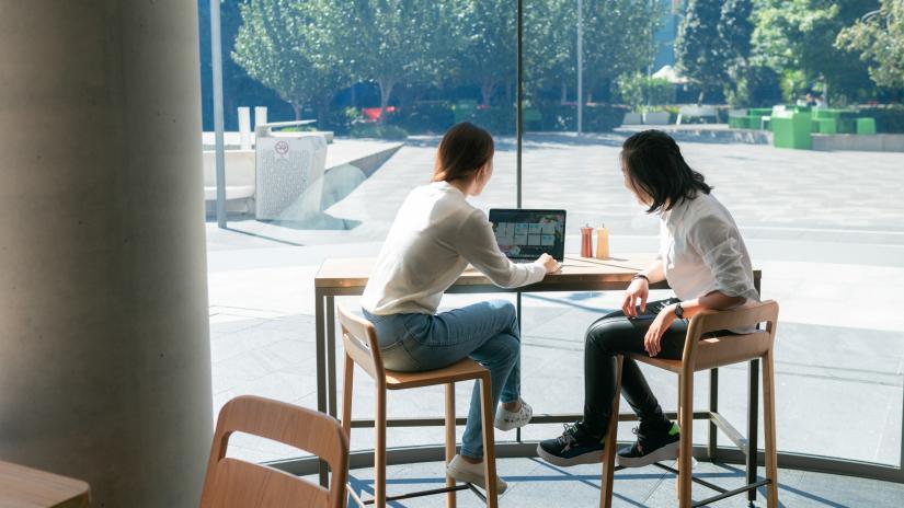 Two UTS international students studying at Terrace Cafe
