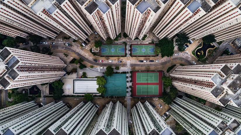 Aerial view of skyscrapers in a city