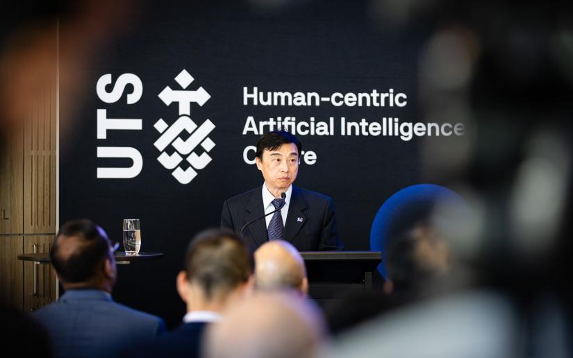Distinguished Professor CT Lin addresses invited guests to the GrapheneX-UTS Human-centric AI Centre launch.
