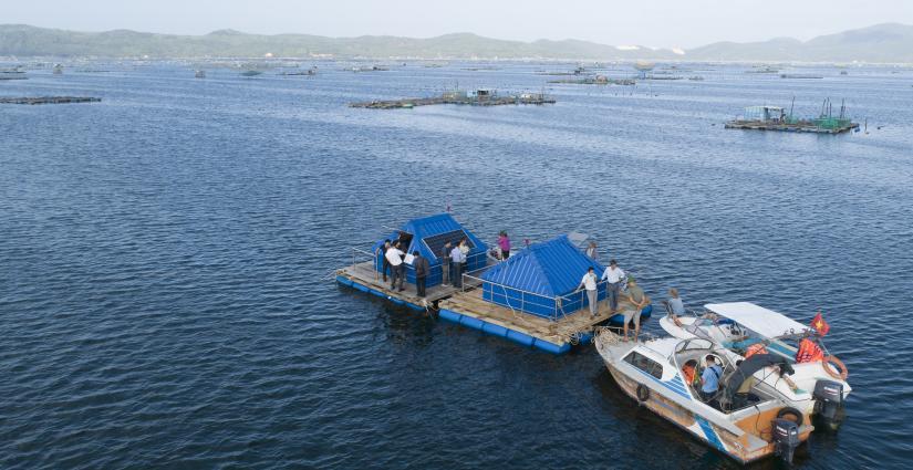 A water monitoring station in Xuan Dai Bay in Vietnam.