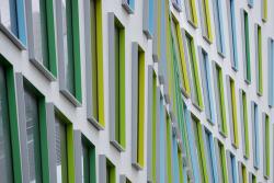 The colourful, undulating Building 7 facade