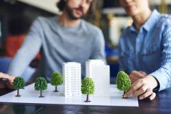 Model buildings and trees