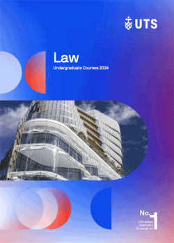 Course guide cover featuring UTS library image and text: UTS Law Undergraduate Courses 2024