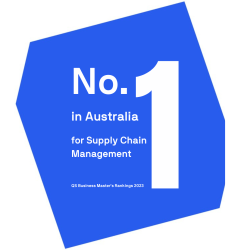 Blue cube with No.1 in Australia for Supply Chain Management text