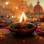 Lit up candle in clay pot for Diwali