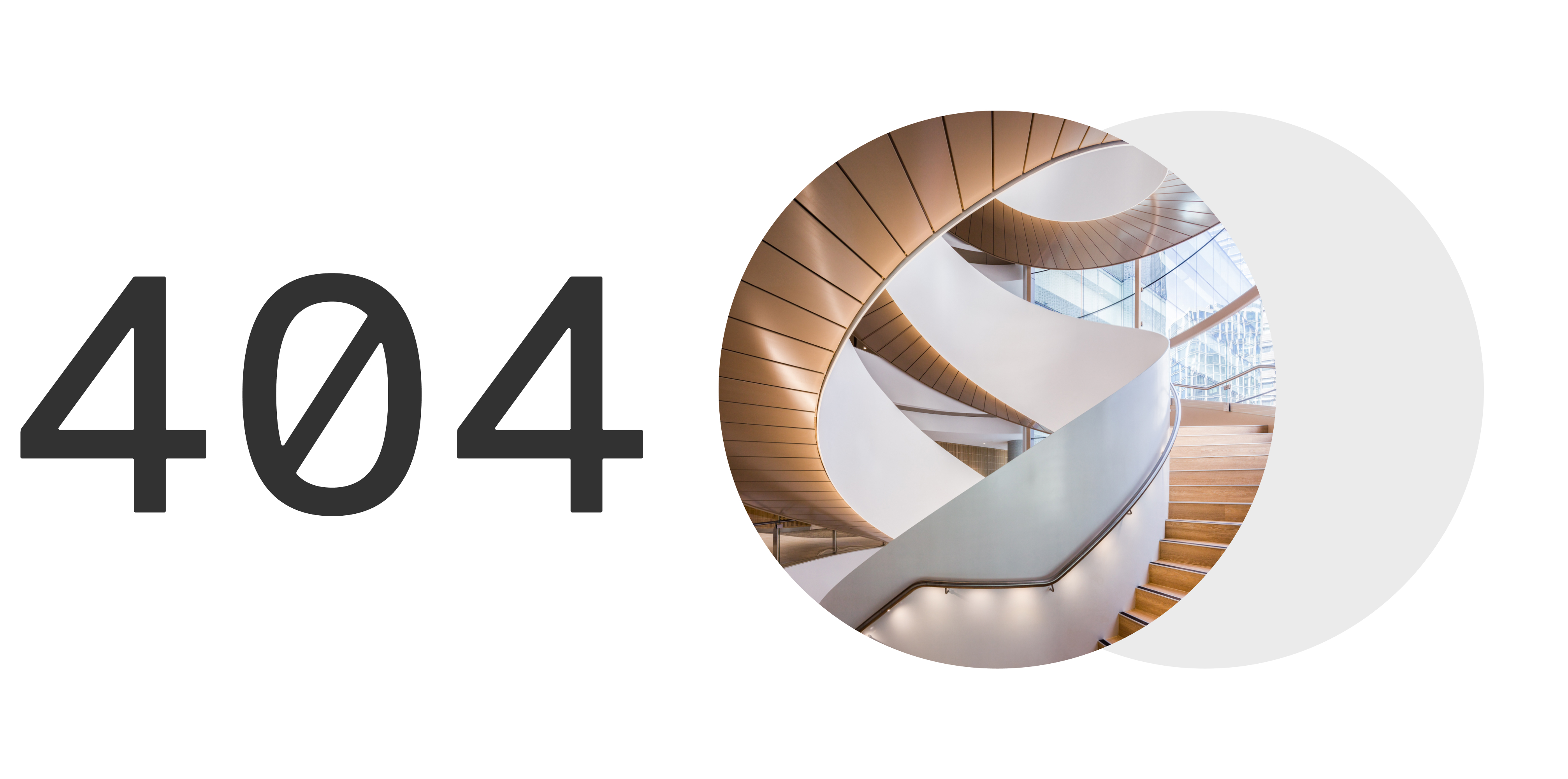 404 and a circular image of the double helix staircase in UTS building 2