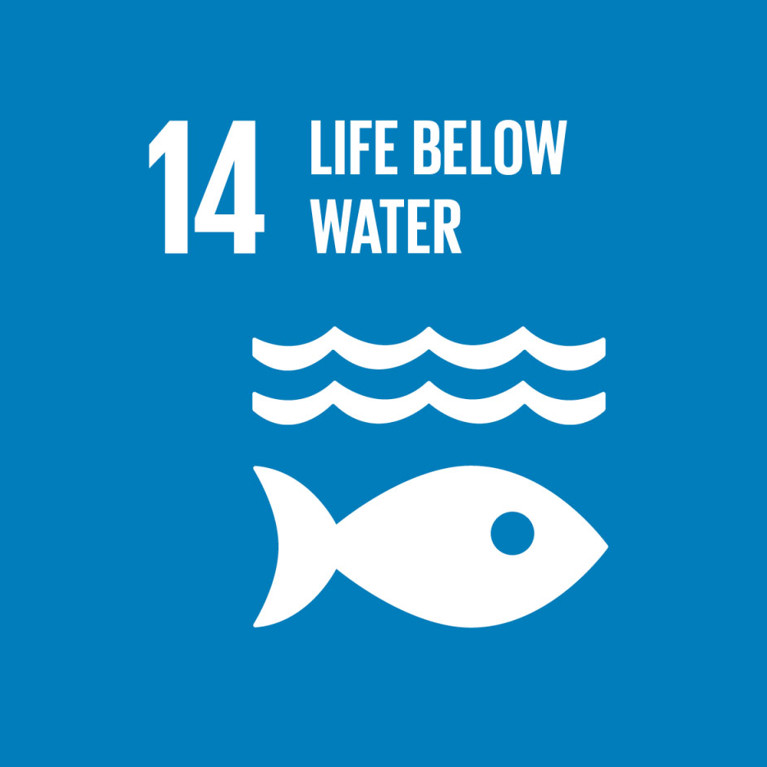 Blue background with white icons and text: