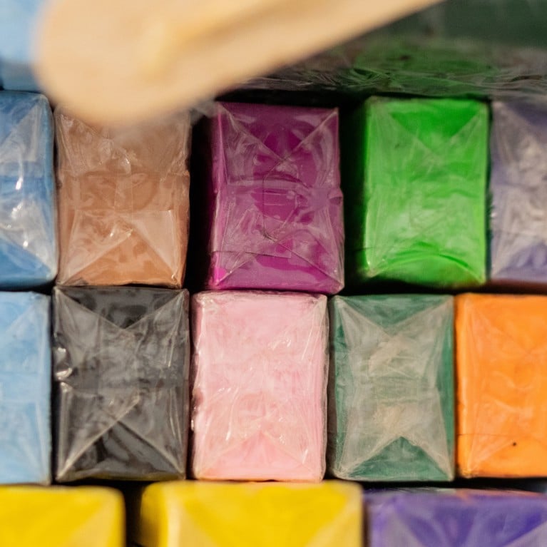 Close up of coloured clay used for pottery.