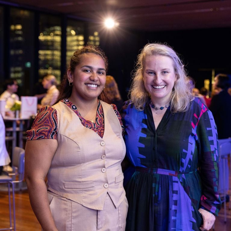 2026 UTS New Colombo Plan (NCP) scholar and Fist Nations Fellow Kayla Baker-Peris with Jane Chandler, Assistant Secretary, International Education and Scholarships Branch, DFAT.