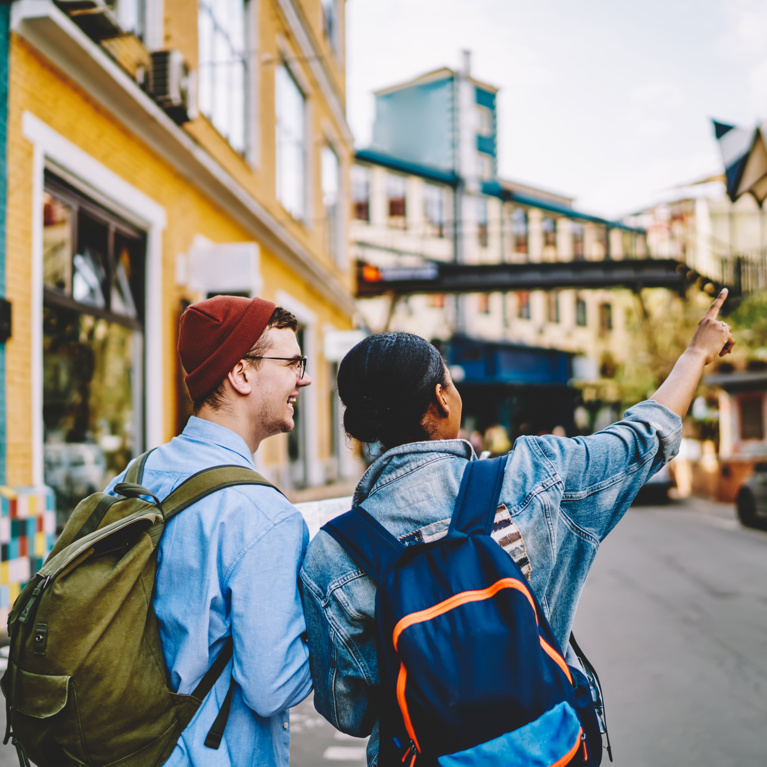 Two UTS exchange students visiting a city overseas.