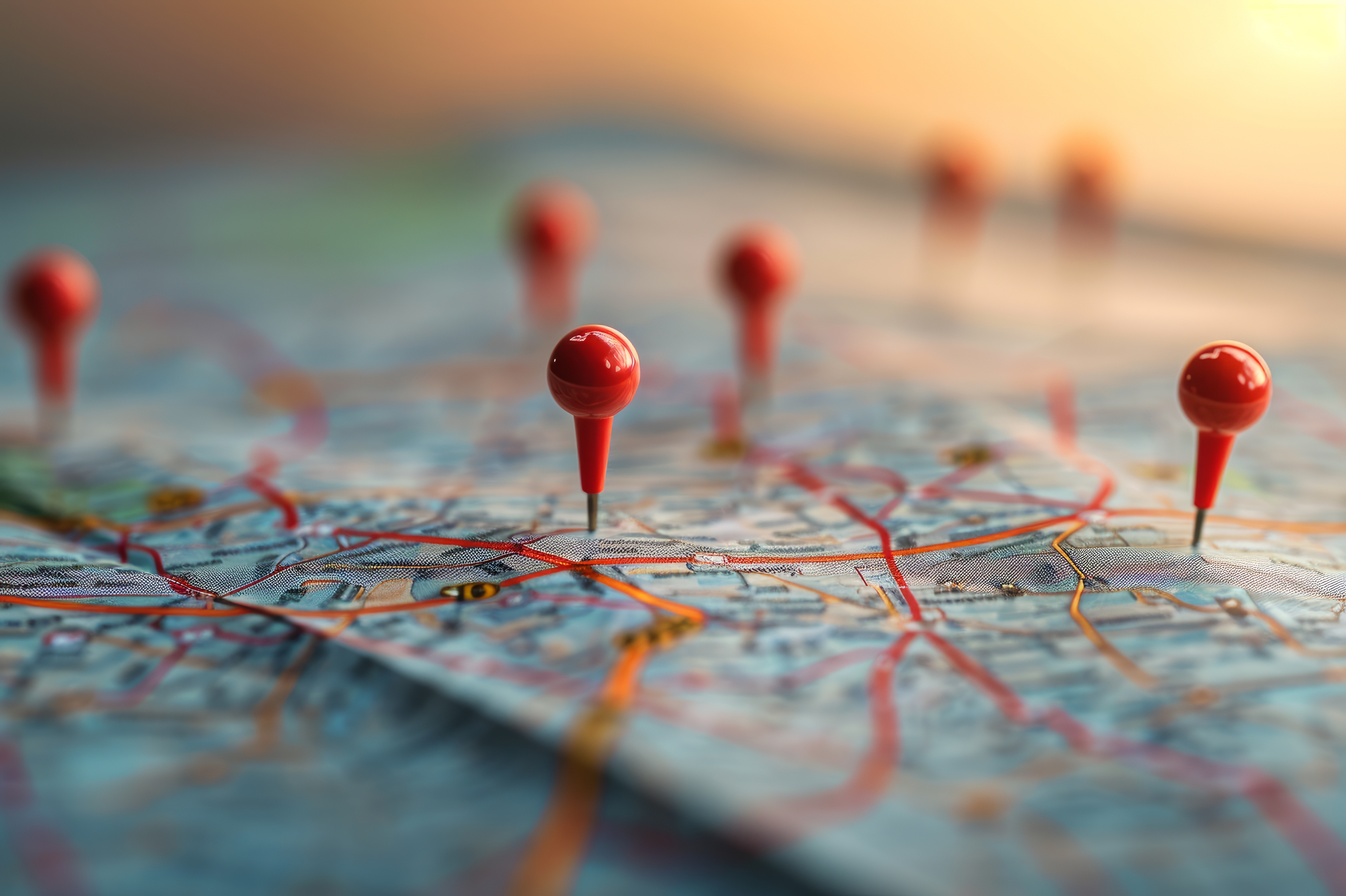 Map with red location pins.