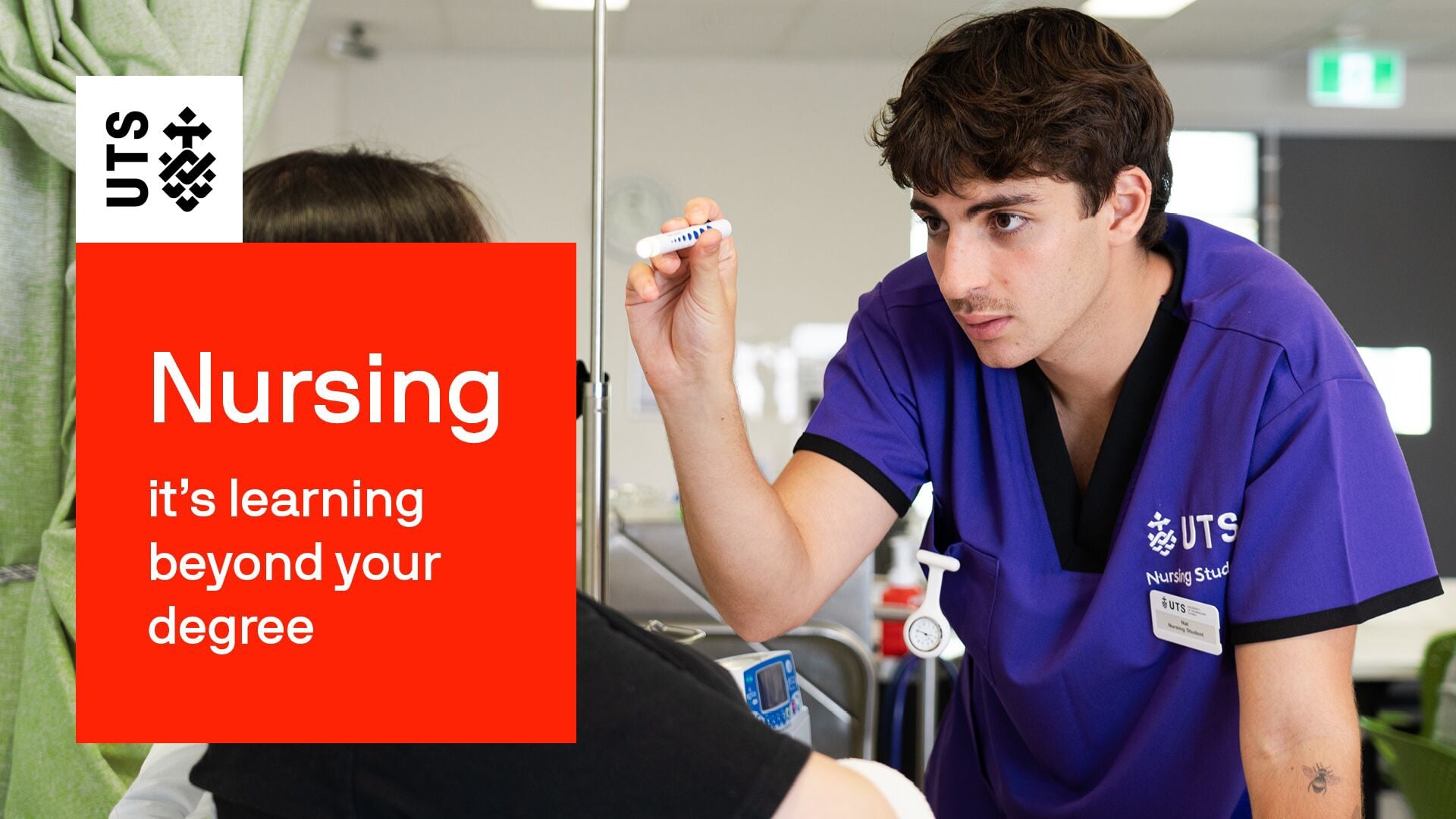 Nursing student, Nat, checking on a patient.