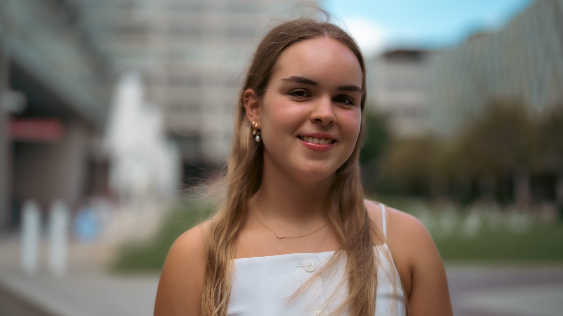 Female student smiling to camera