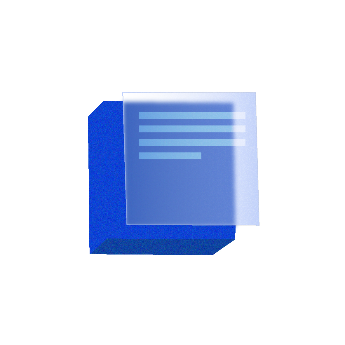 A stacked blue folder icon with a transparent page overlay featuring blue horizontal lines, suggesting digital documents or files.