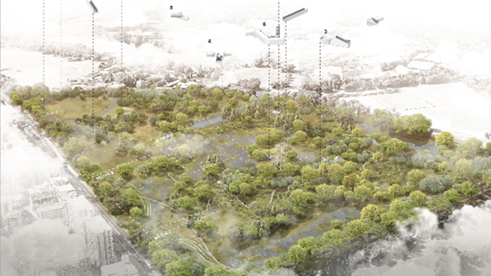 Design plans for a green space in an urban setting