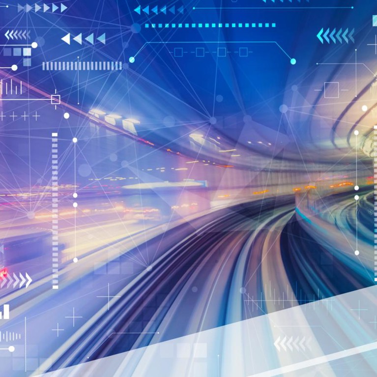 Road leading into the distance with coloured lights and Business Futures logo
