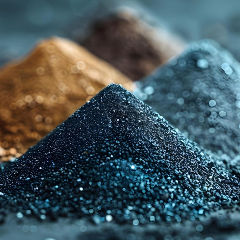 Extraction and refinement of precious rare earth elements. Four mounds of extracted minerals. Picture: Anastasiia/Adobe Stock