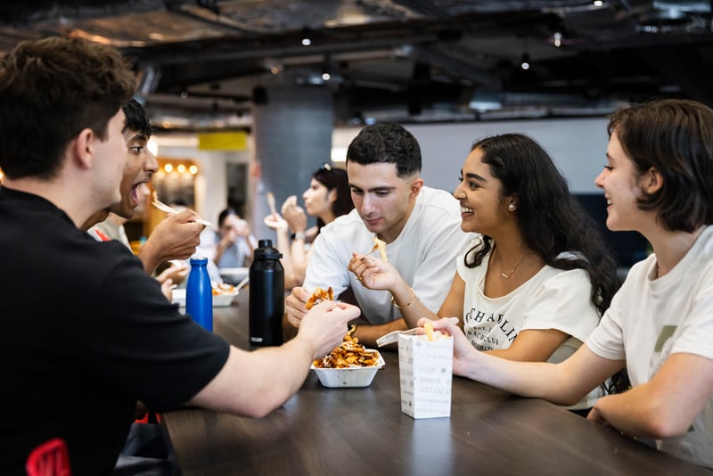 Group of students in the Building 2 Food Court