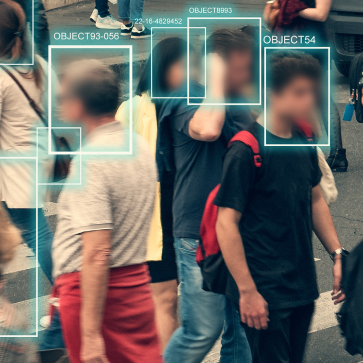 Facial recognition technology scannign crowds images