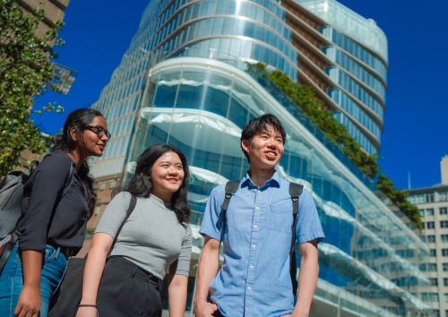 Three students explore the UTS campus.