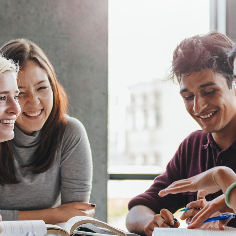 Students studying in college library