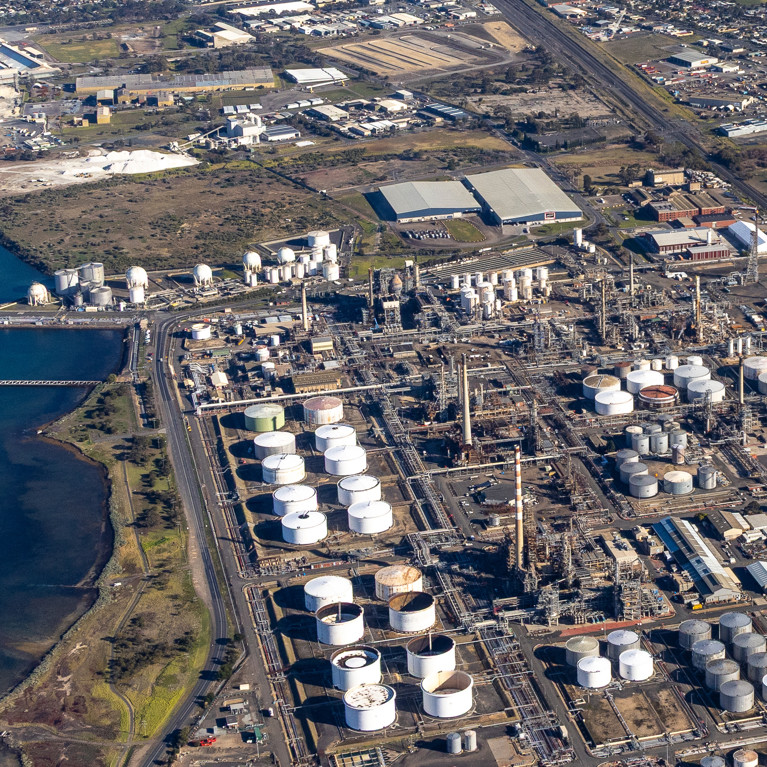 Aerial view of the Geelong Energy Hub and oil refinery in Victoria. Picture: Brett Price/Adobe Stock