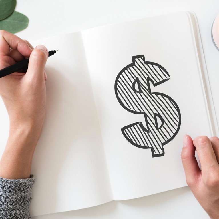 Dollar sign illustration in a notebook
