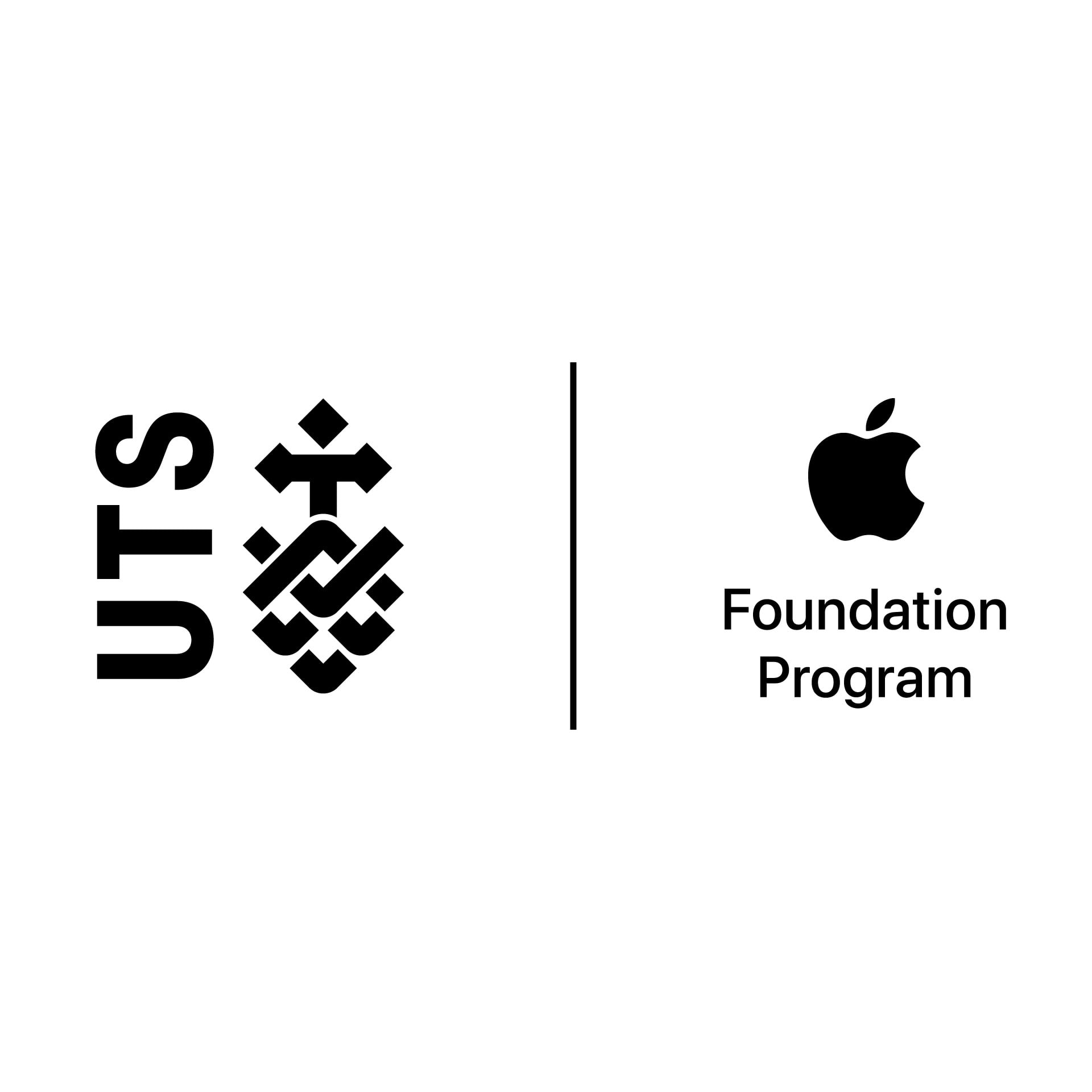 Logos of UTS and Apple Foundation Program side by side. UTS logo on the left with vertical text, Apple logo and "Foundation Program" on the right.