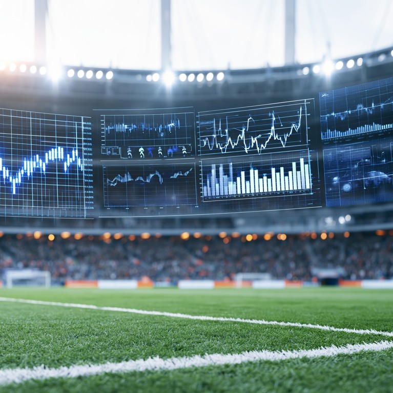 Image of digital graphs and statistics overlayed in a sport stadium