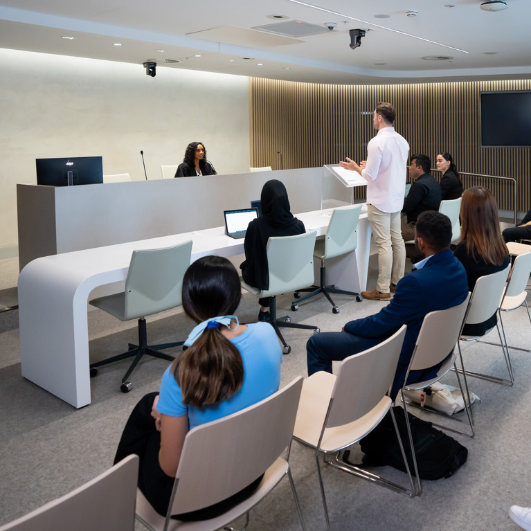 UTS Law students developing their courtroom skills in the Faculty of Law's Moot Court