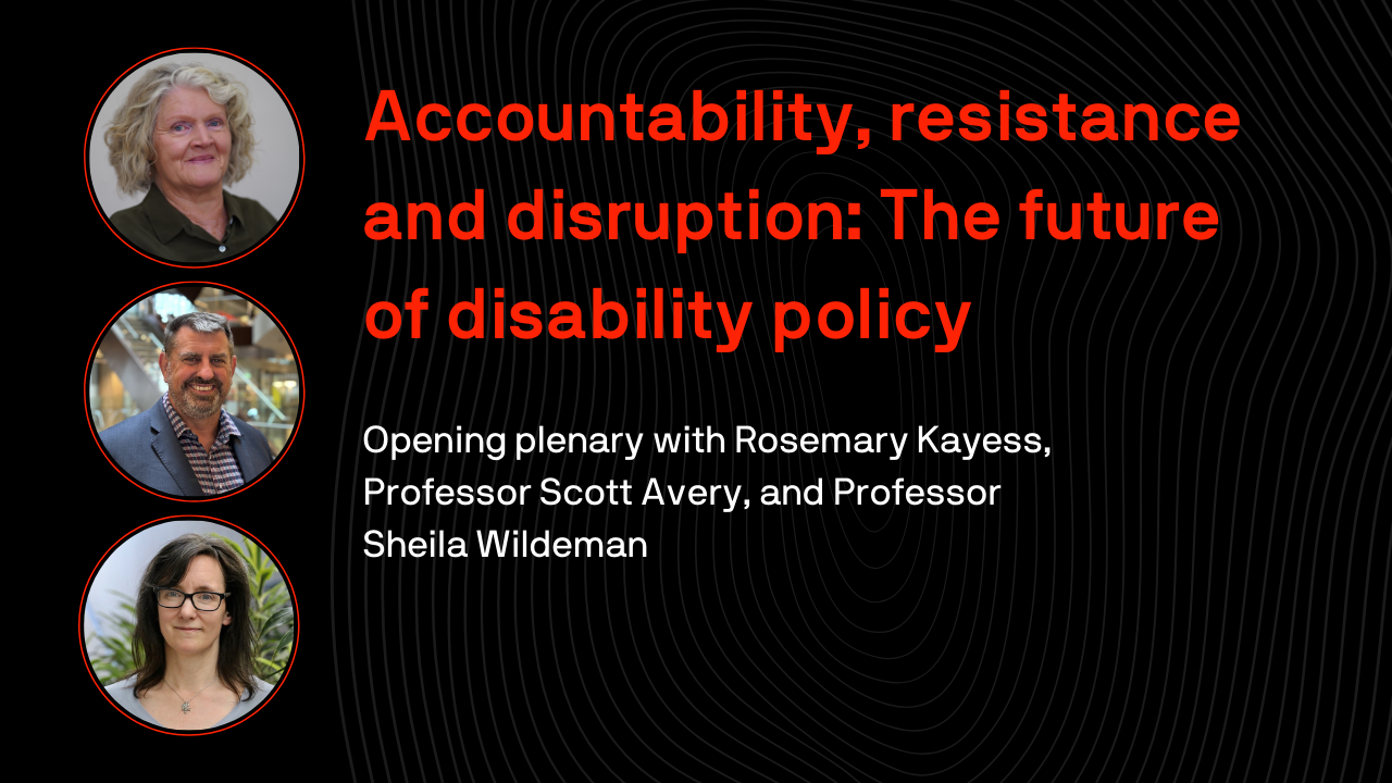 Thumbnail image with the title accountibility resistance and disruption and images of the three panelists