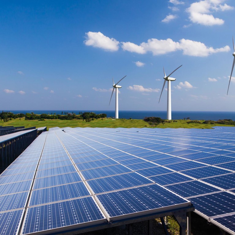 Solar panels and wind farm