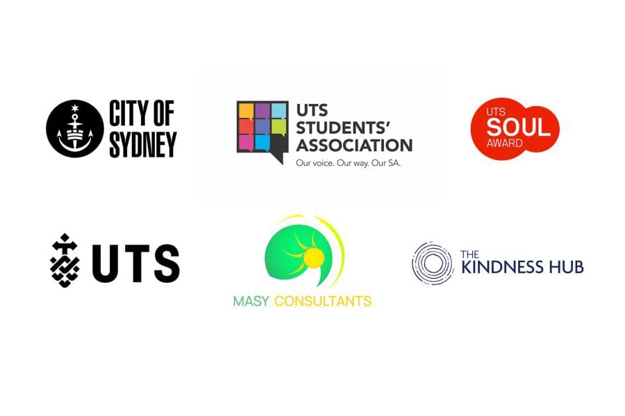 Logos for City of Sydney, UTS Students' Association, UTS Soul Award, UTS, Masy Consultants, The Kindness Hub.